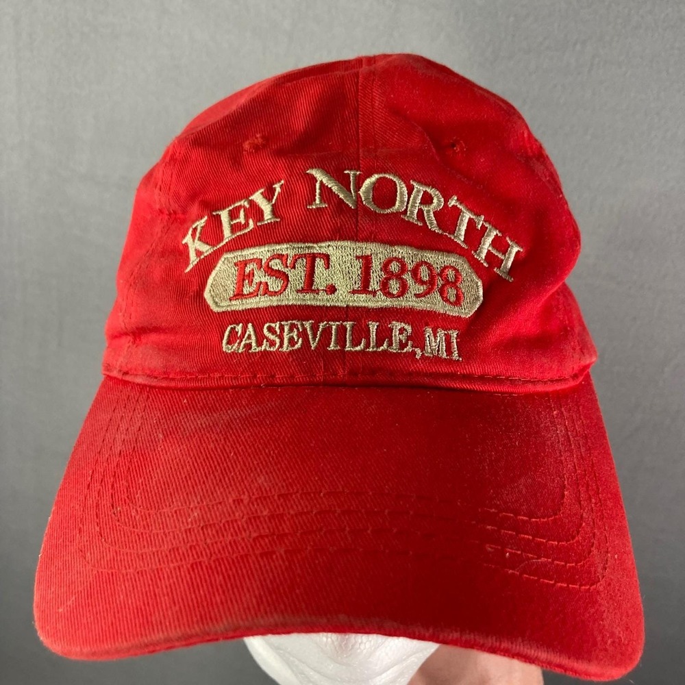 Key North Caseville MI Hat Red Baseball Cap Est 1898 Lucky 7 USA